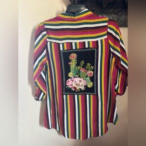 Multicolor Striped Women's Top with embroidered detailing on the back size small